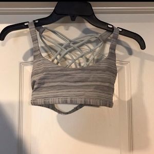 Grey Bra with Blue Crossing Straps